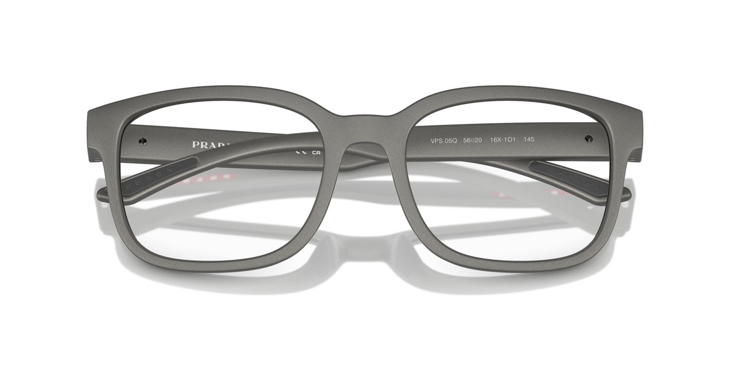 Occhiali da vista Prada Linea Rossa PS 05QV (16X1O1) colore grigio metallizzato forma quadrato lenti lente demo