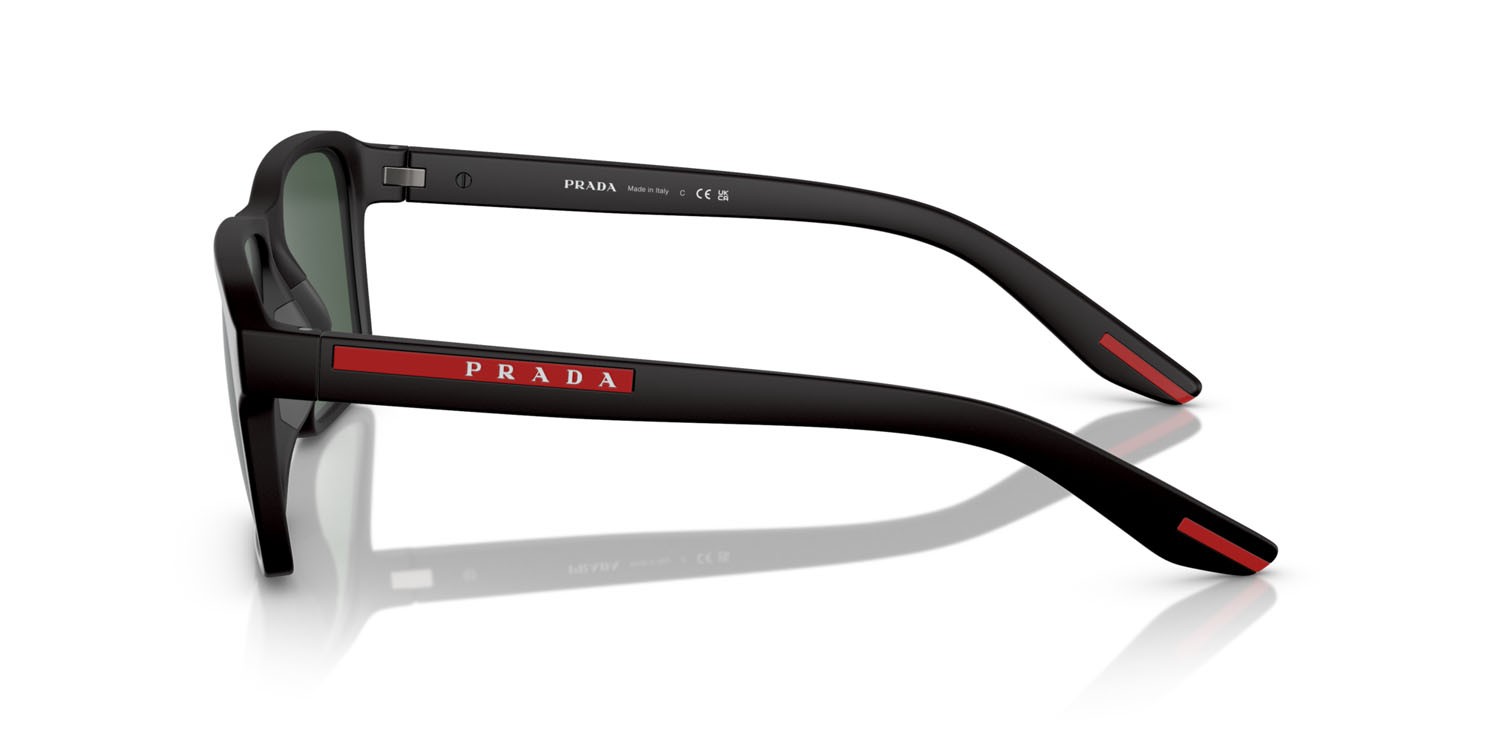 Occhiali da sole Prada Linea Rossa PS 05YS (DG006U) colore nero effetto gommato forma rettangolare lenti tuning dark green