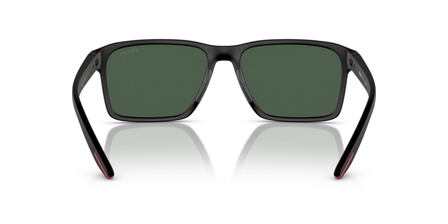 Occhiali da sole Prada Linea Rossa PS 05YS (DG006U) colore nero effetto gommato forma rettangolare lenti tuning dark green