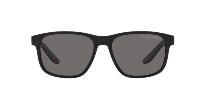 Occhiali da sole Prada Linea Rossa PS 06YS (DG002G) colore nero effetto gommato forma quadrato lenti polar grigio scuro