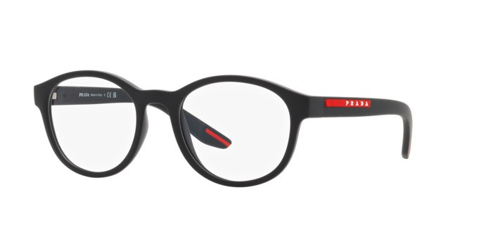 Occhiali da vista Prada Linea Rossa PS 07PV (DG01O1) colore nero effetto gommato forma pantos lenti lente demo