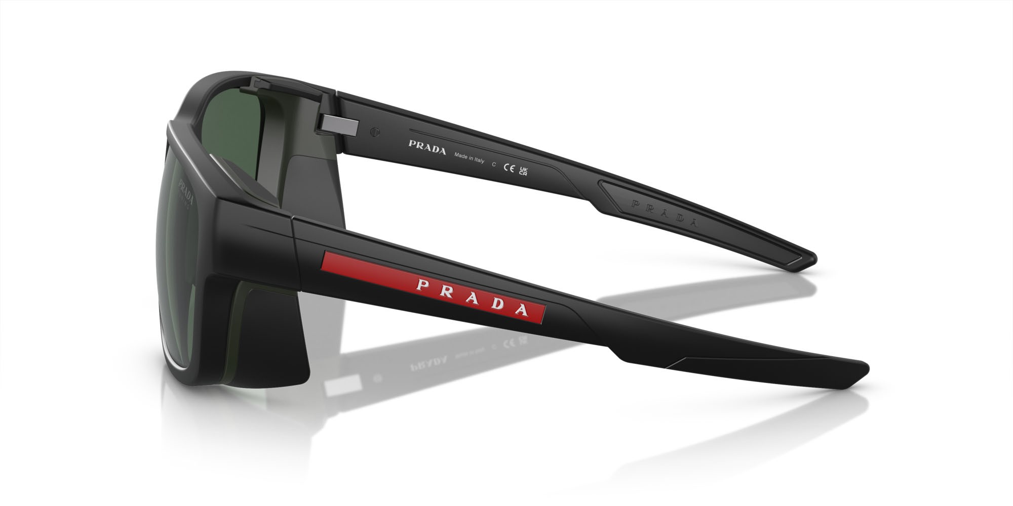 Occhiali da sole Prada Linea Rossa PS 07WS (1BO06U) colore nero opaco forma quadrato lenti verde scuro
