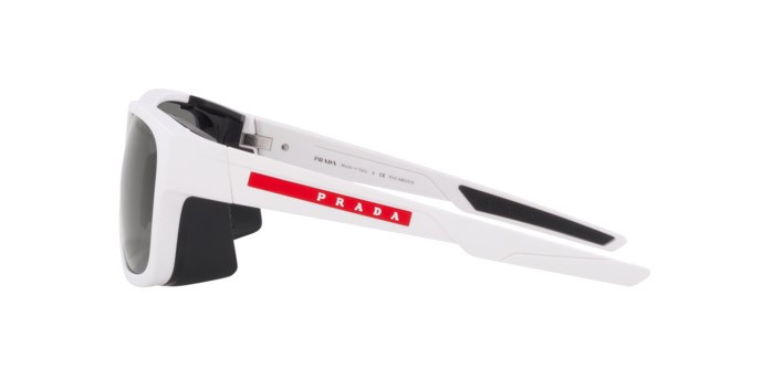 Occhiali da sole Prada Linea Rossa PS 07WS (TWK02G) colore white rubber forma quadrato lenti polar dark grey