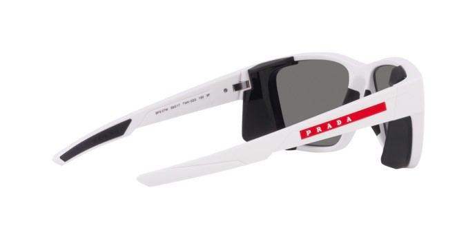 Occhiali da sole Prada Linea Rossa PS 07WS (TWK02G) colore white rubber forma quadrato lenti polar dark grey