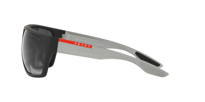 Sunglasses Prada Linea Rossa PS 08US (4535W1) color black rubber shape irregular lenses polar grey gradient