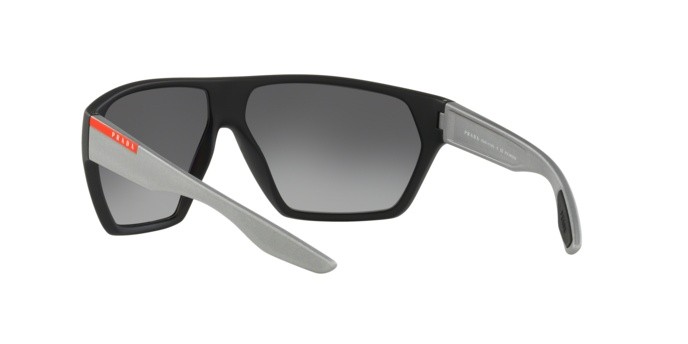Sunglasses Prada Linea Rossa PS 08US (4535W1) color black rubber shape irregular lenses polar grey gradient