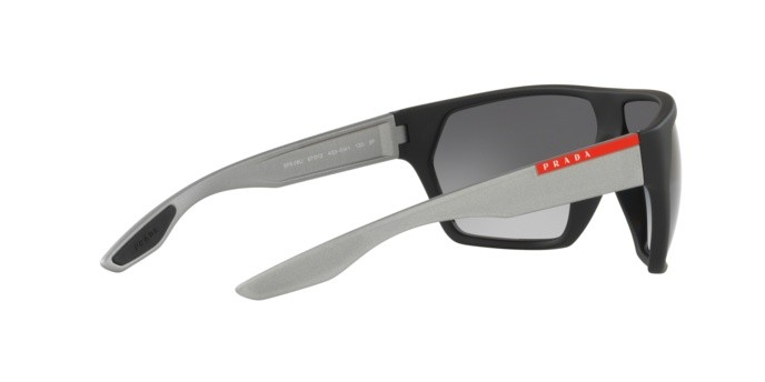 Sunglasses Prada Linea Rossa PS 08US (4535W1) color black rubber shape irregular lenses polar grey gradient