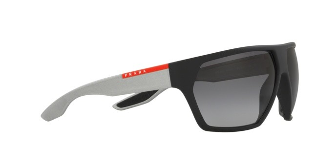 Sunglasses Prada Linea Rossa PS 08US (4535W1) color black rubber shape irregular lenses polar grey gradient