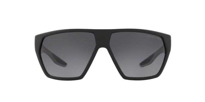 Sunglasses Prada Linea Rossa PS 08US (4535W1) color black rubber shape irregular lenses polar grey gradient