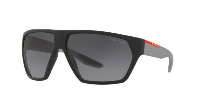 Sunglasses Prada Linea Rossa PS 08US (4535W1) color black rubber shape irregular lenses polar grey gradient