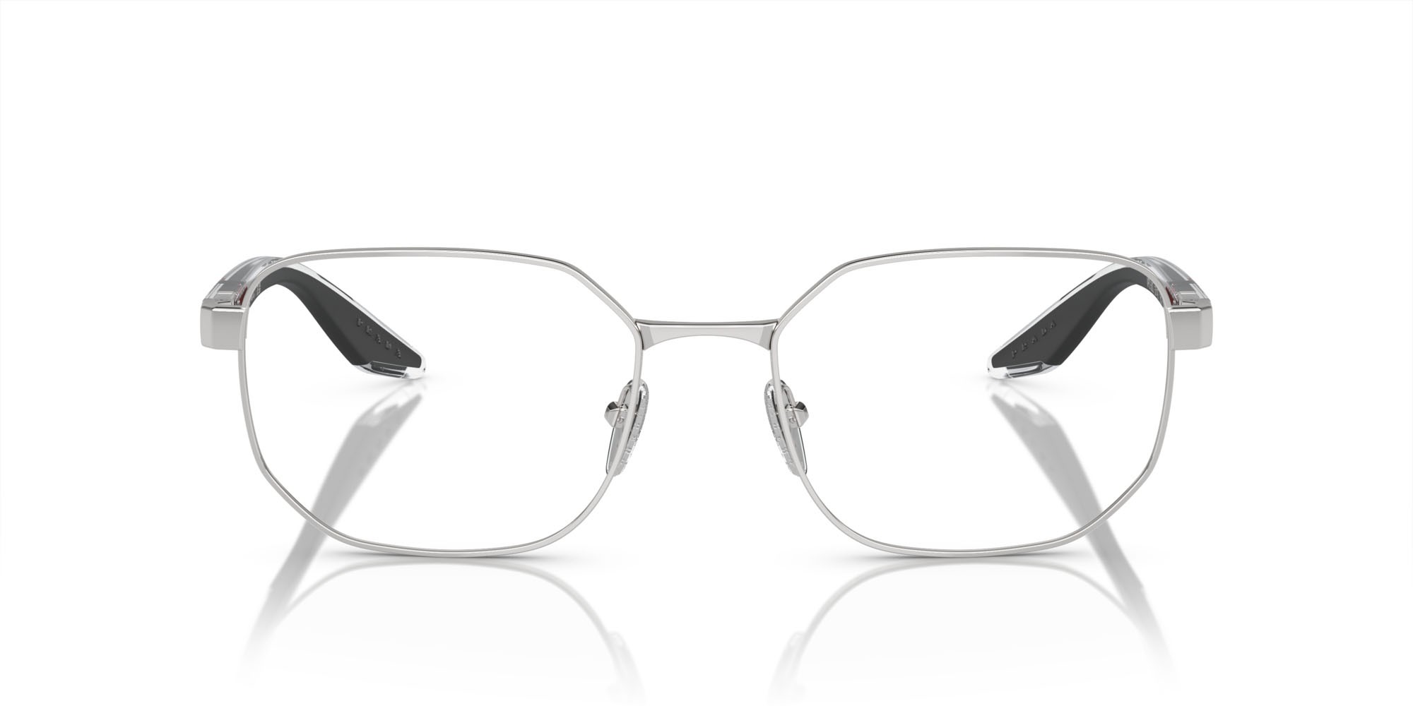 Occhiali da vista Prada Linea Rossa PS 50QV (1BC1O1) colore argento forma irregolare lenti lente demo