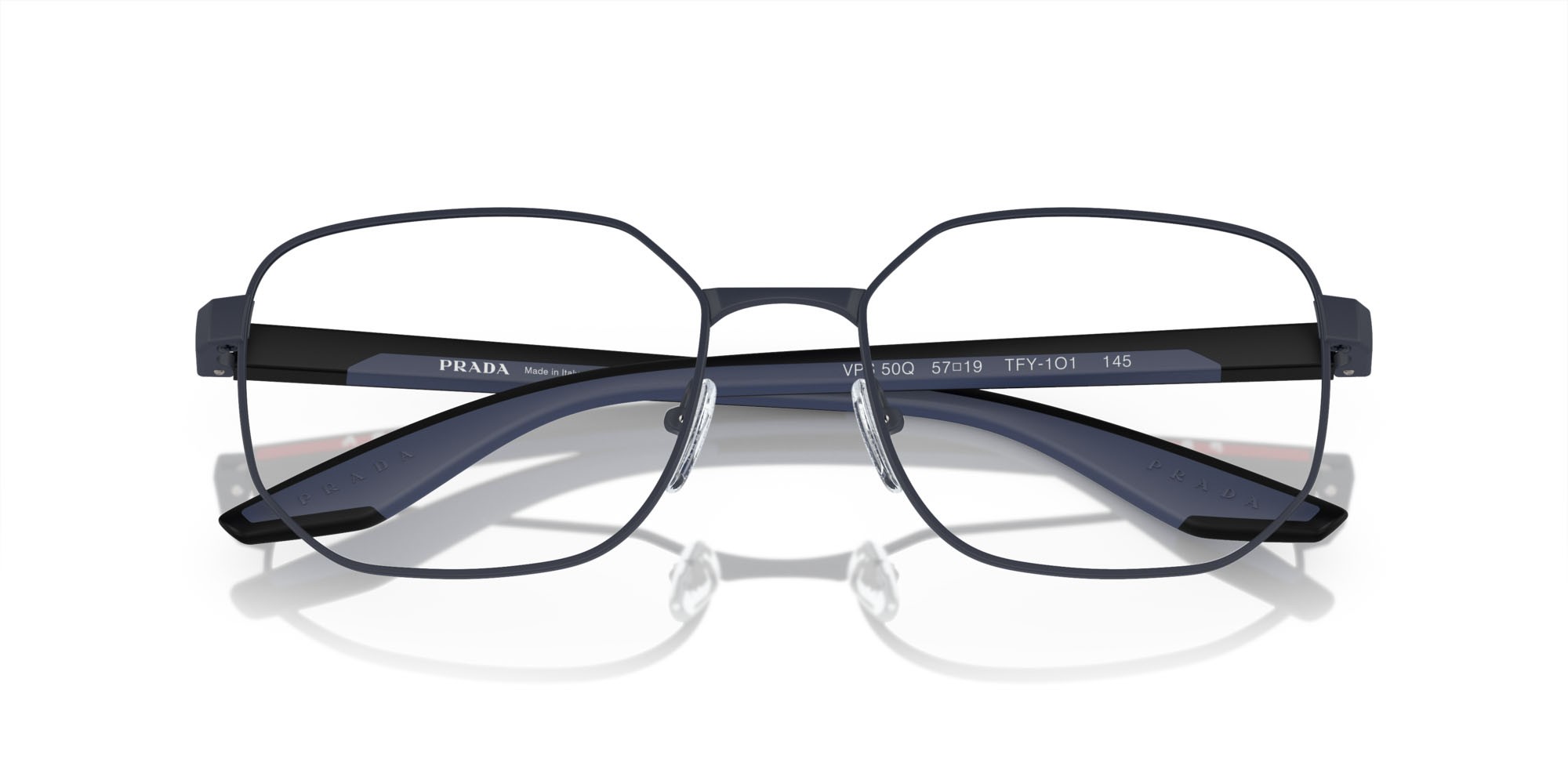 Occhiali da vista Prada Linea Rossa PS 50QV (TFY1O1) colore gomma blu forma irregolare lenti lente demo