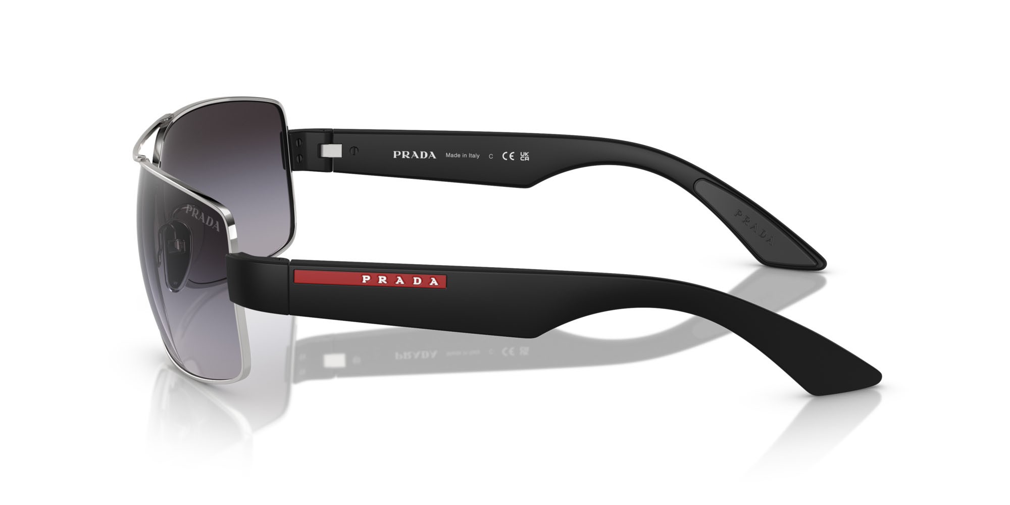 Occhiali da sole Prada Linea Rossa PS 50ZS (1BC09U) colore argento forma quadrato lenti grigio sfumato
