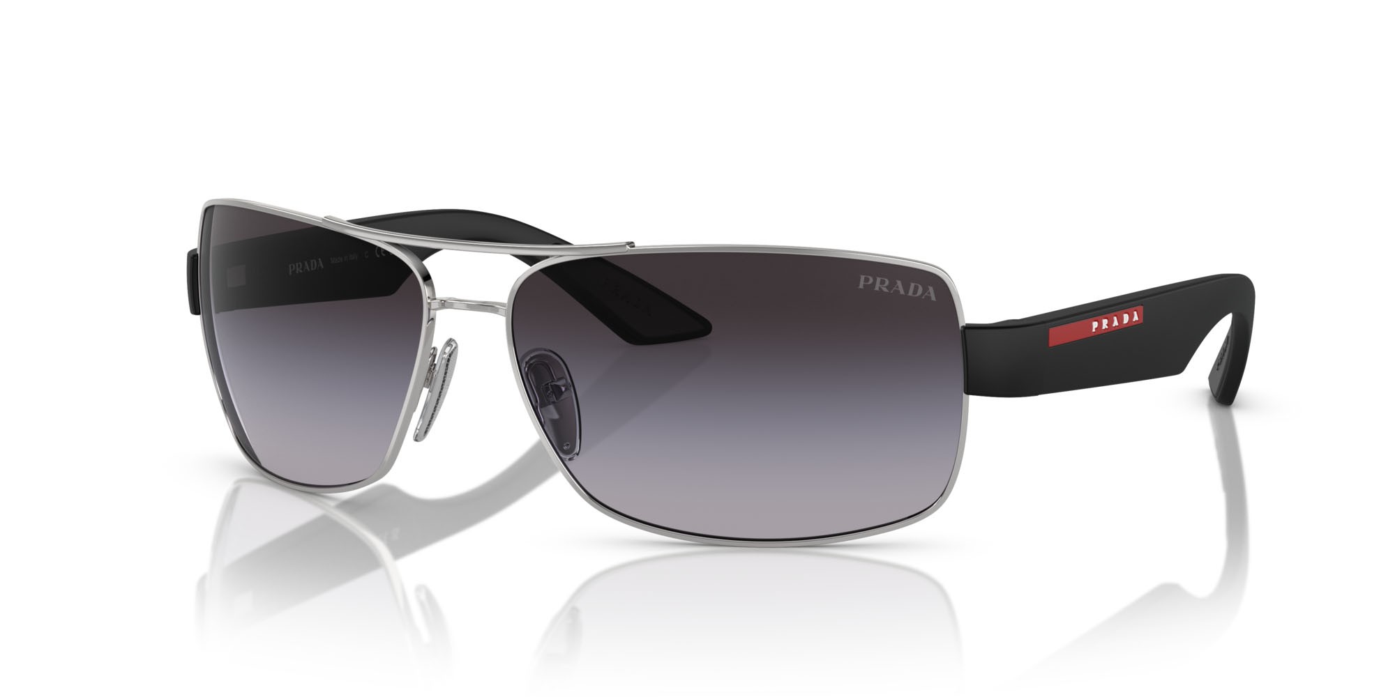 Occhiali da sole Prada Linea Rossa PS 50ZS (1BC09U) colore argento forma quadrato lenti grigio sfumato