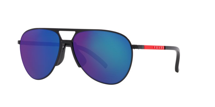 Sonnenbrillen Prada Linea Rossa PS 51XS (1BO08U) farbe nero opaco form aviator gläser verde chiaro specchiato blu
