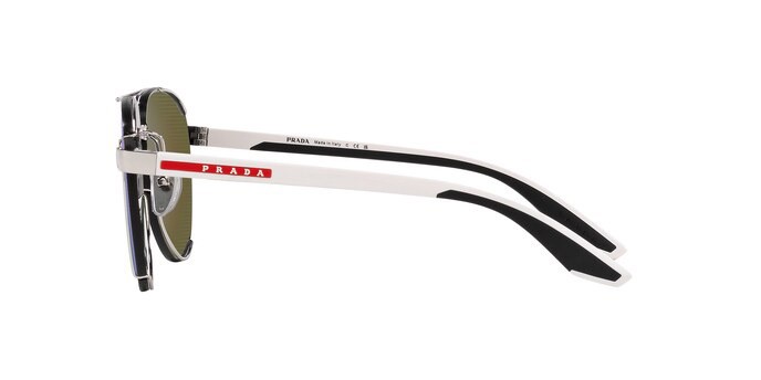 Sonnenbrillen Prada Linea Rossa PS 51YS (1BC08U) farbe argento form aviator gläser verde chiaro specchiato blu