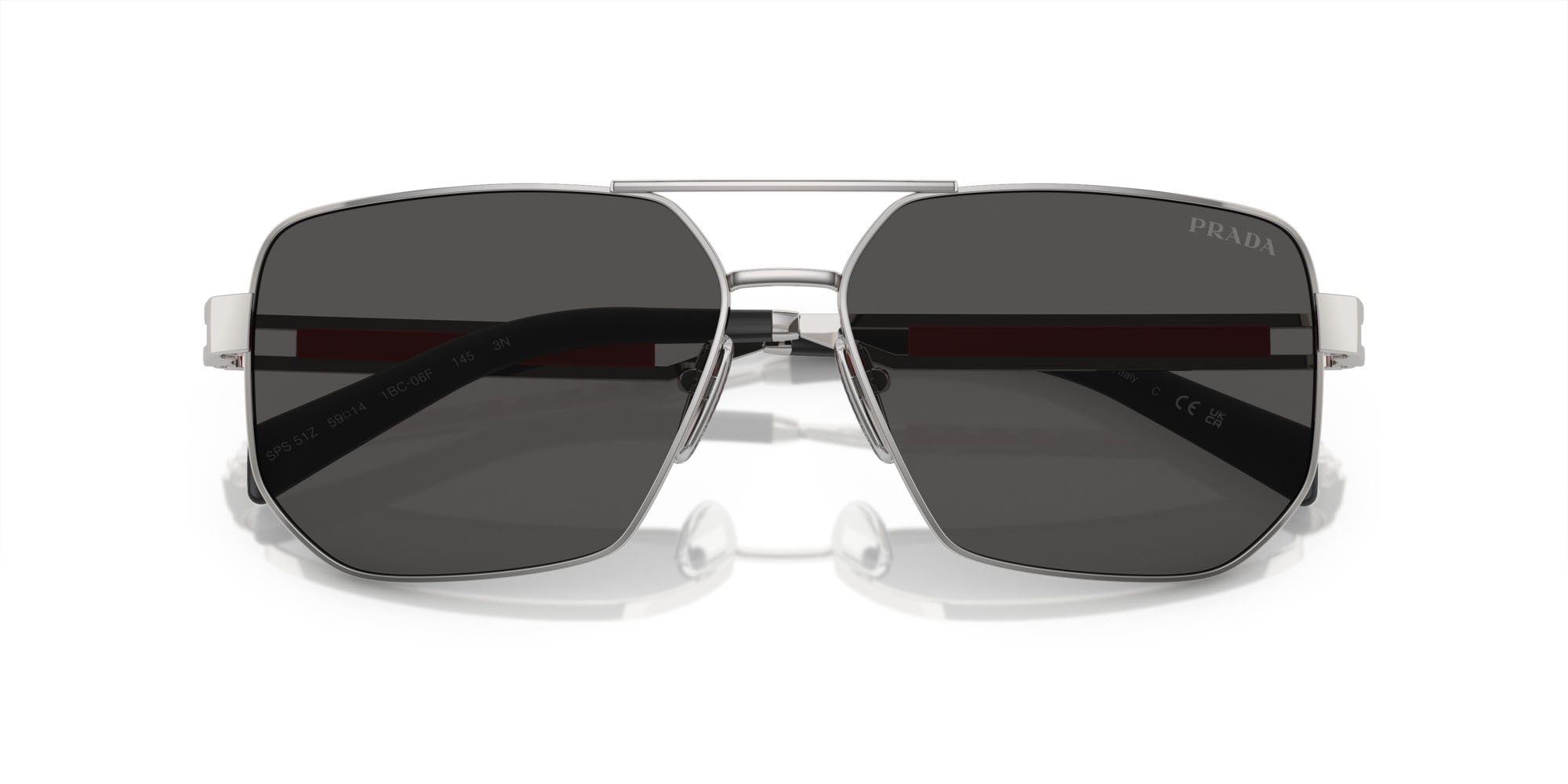 Sonnenbrillen Prada Linea Rossa PS 51ZS (1BC06F) farbe argento form aviator gläser grigio scuro