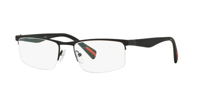 Brillen Prada Linea Rossa PS 52FV (DG01O1) farbe black rubber form rechteckig gläser demo lens