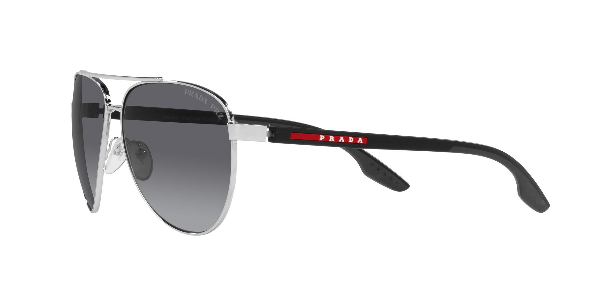 Sunglasses Prada Linea Rossa PS 52YS (1BC06G) color argento shape aviator lenses black grey polar