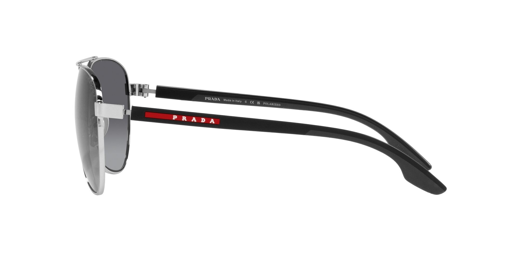 Sunglasses Prada Linea Rossa PS 52YS (1BC06G) color argento shape aviator lenses black grey polar