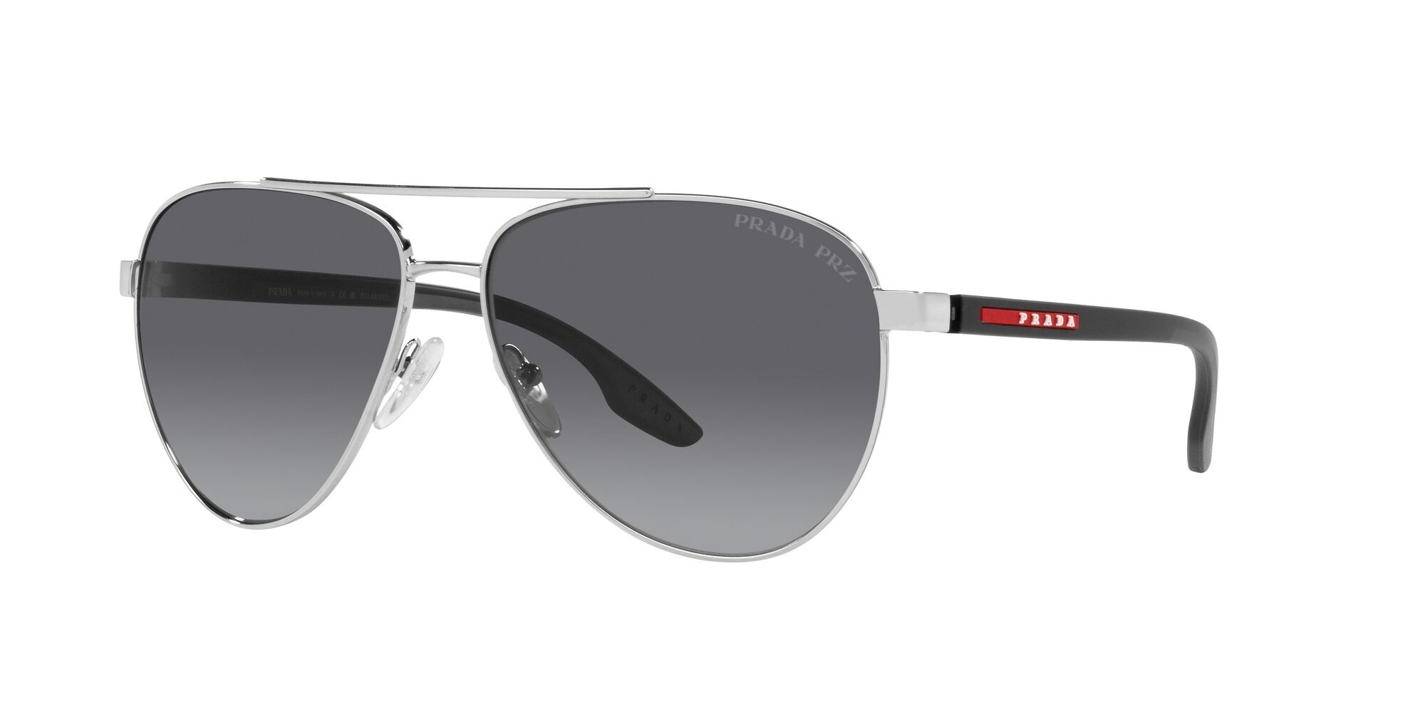 Sunglasses Prada Linea Rossa PS 52YS (1BC06G) color argento shape aviator lenses black grey polar