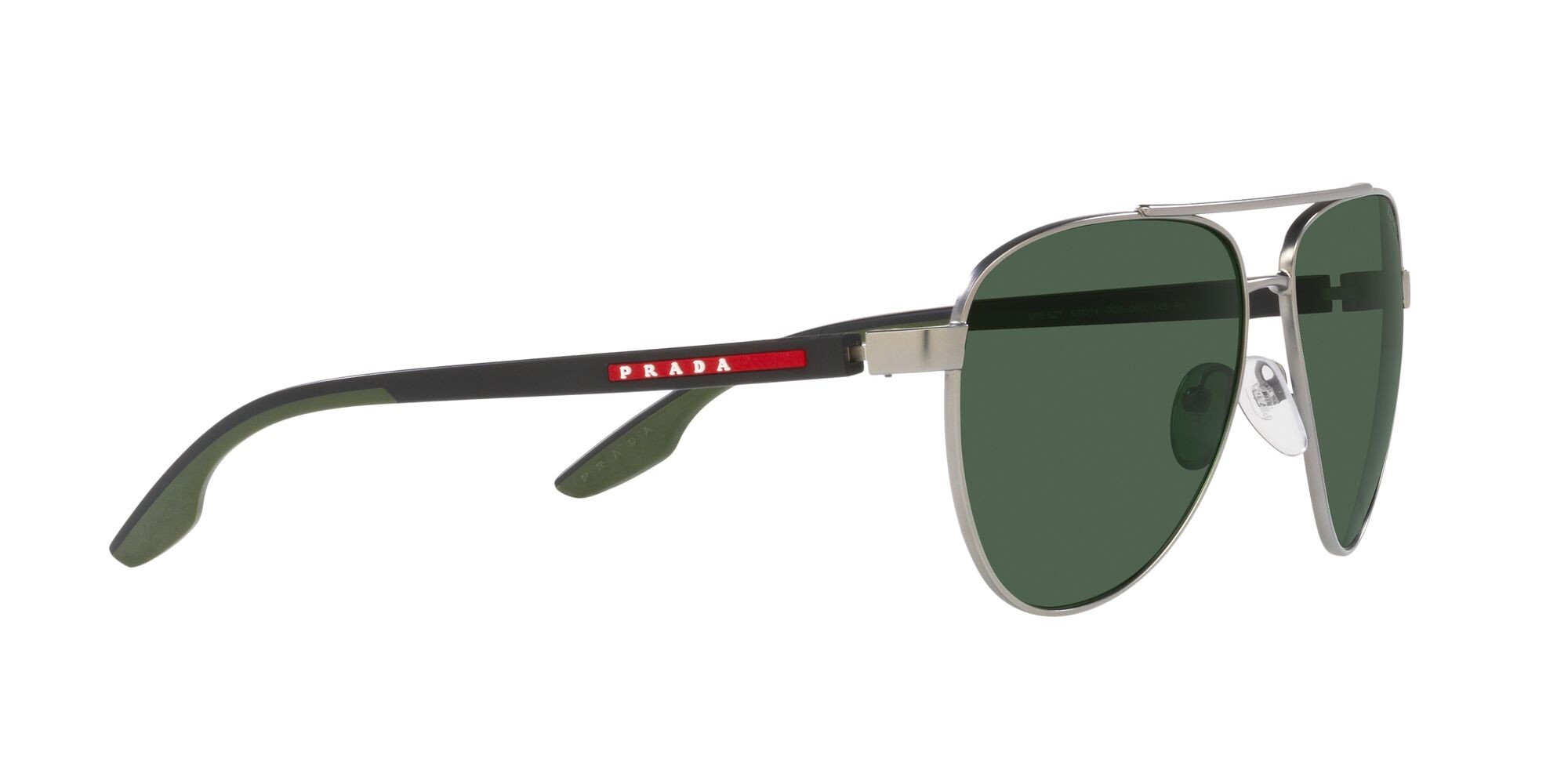 Occhiali da sole Prada Linea Rossa PS 52YS (7CQ06U) colore argento forma aviator lenti green tuning