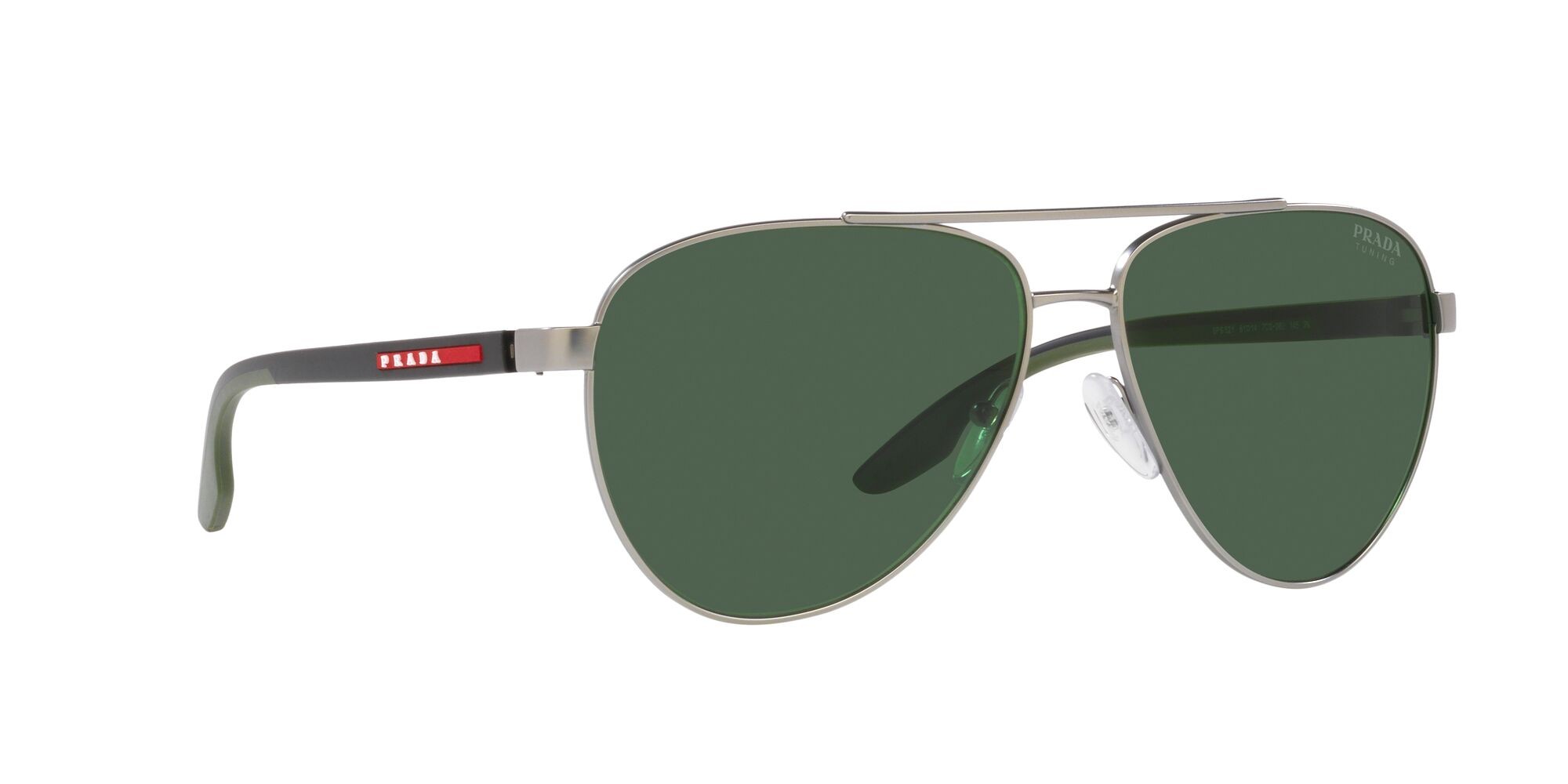 Occhiali da sole Prada Linea Rossa PS 52YS (7CQ06U) colore argento forma aviator lenti green tuning
