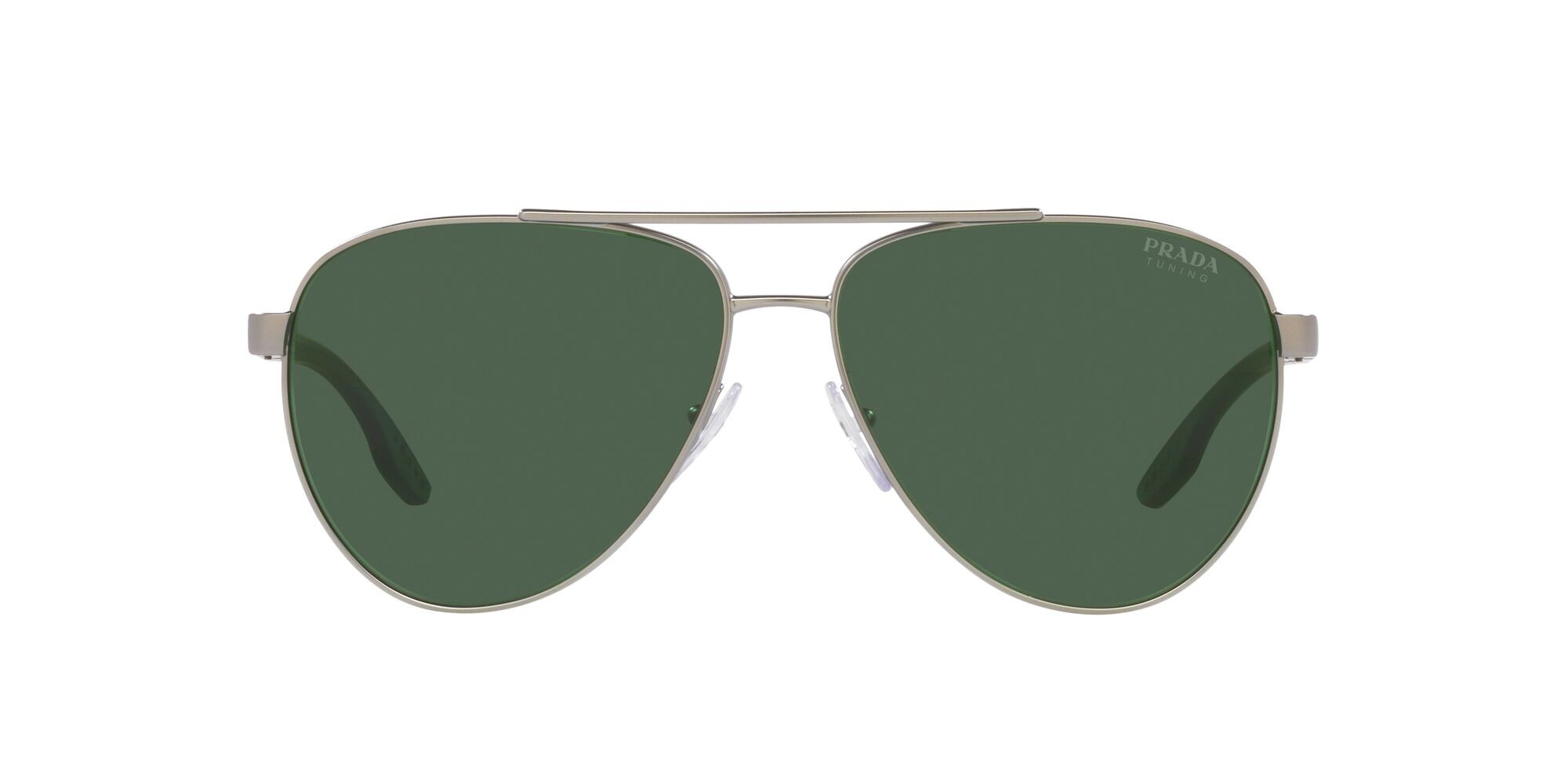 Occhiali da sole Prada Linea Rossa PS 52YS (7CQ06U) colore argento forma aviator lenti green tuning
