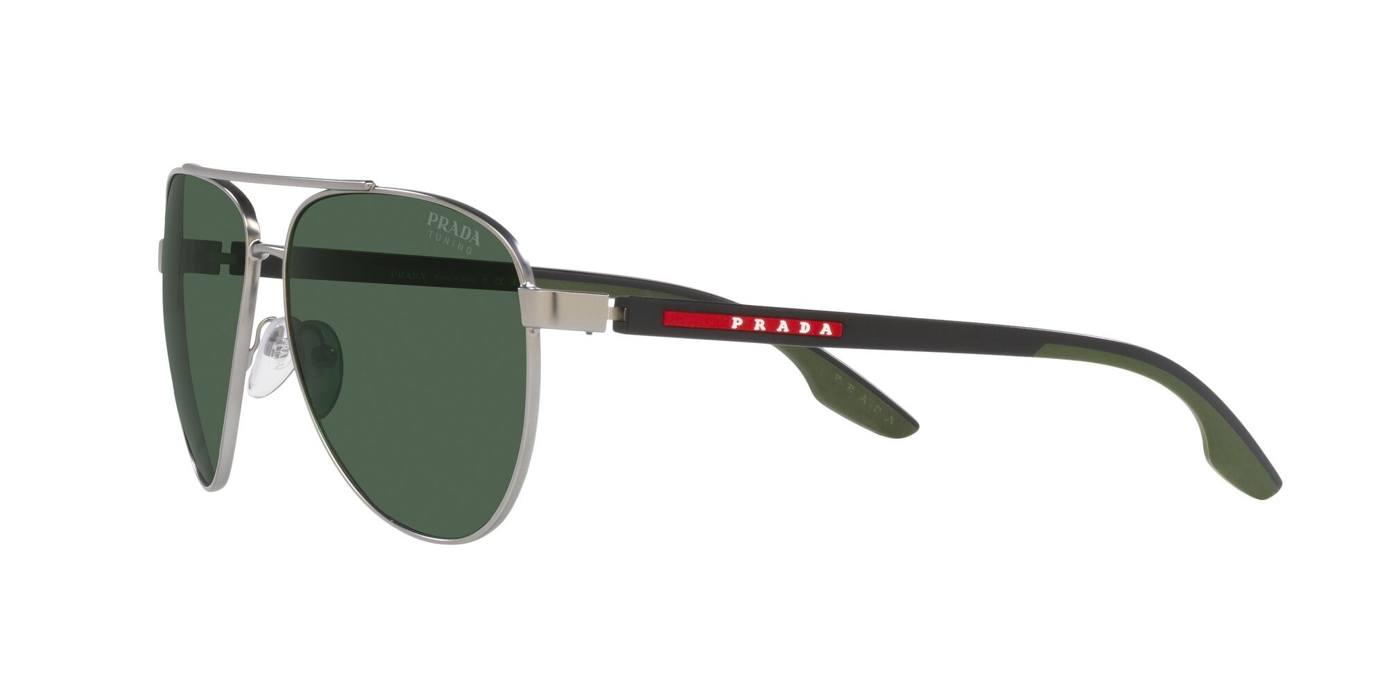 Occhiali da sole Prada Linea Rossa PS 52YS (7CQ06U) colore argento forma aviator lenti green tuning
