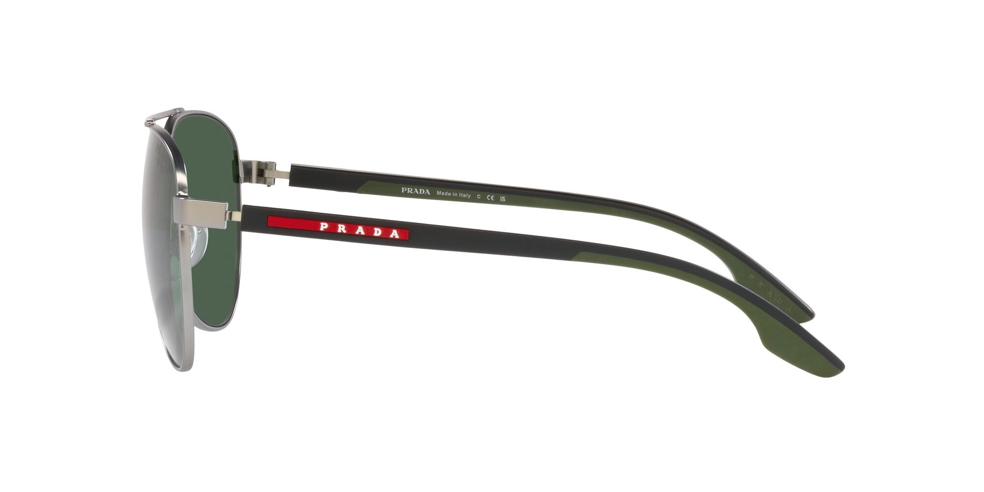 Occhiali da sole Prada Linea Rossa PS 52YS (7CQ06U) colore argento forma aviator lenti green tuning