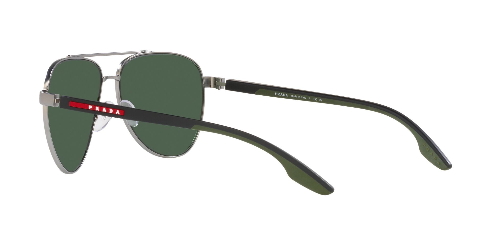 Occhiali da sole Prada Linea Rossa PS 52YS (7CQ06U) colore argento forma aviator lenti green tuning