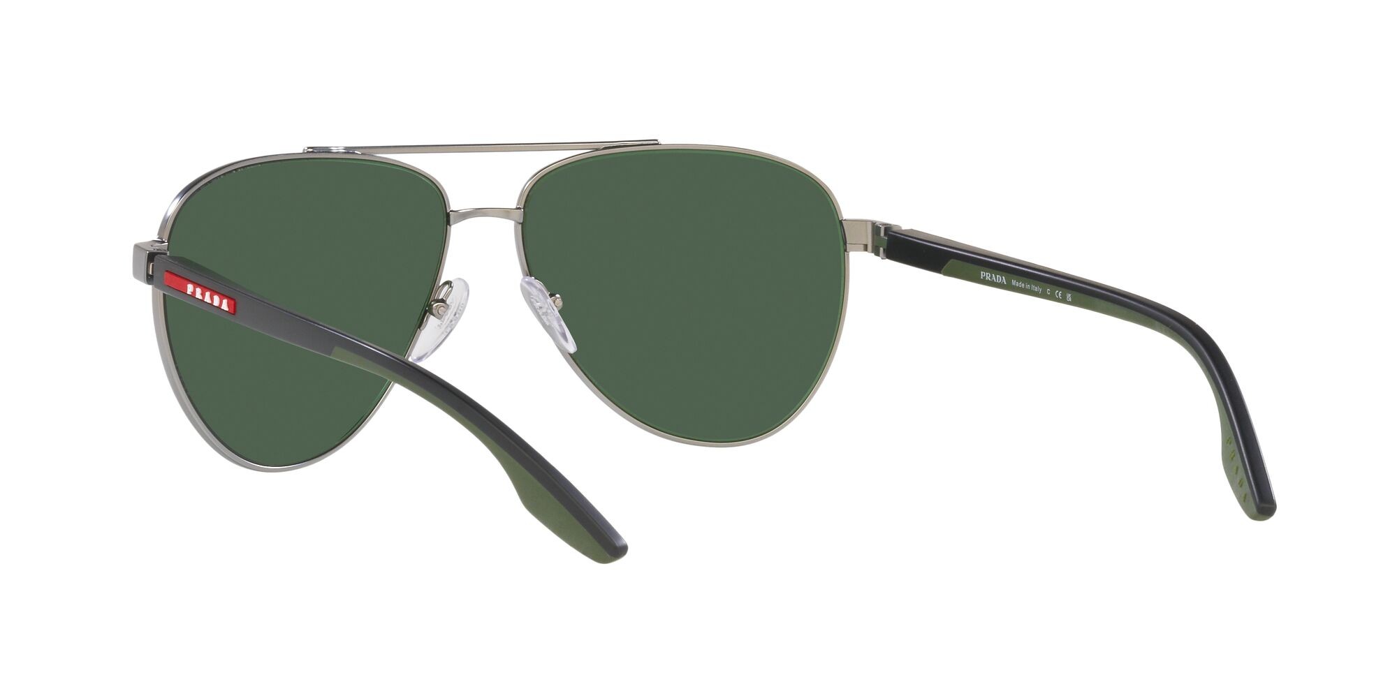 Occhiali da sole Prada Linea Rossa PS 52YS (7CQ06U) colore argento forma aviator lenti green tuning