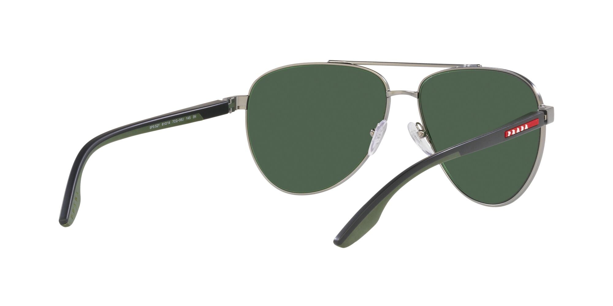 Occhiali da sole Prada Linea Rossa PS 52YS (7CQ06U) colore argento forma aviator lenti green tuning