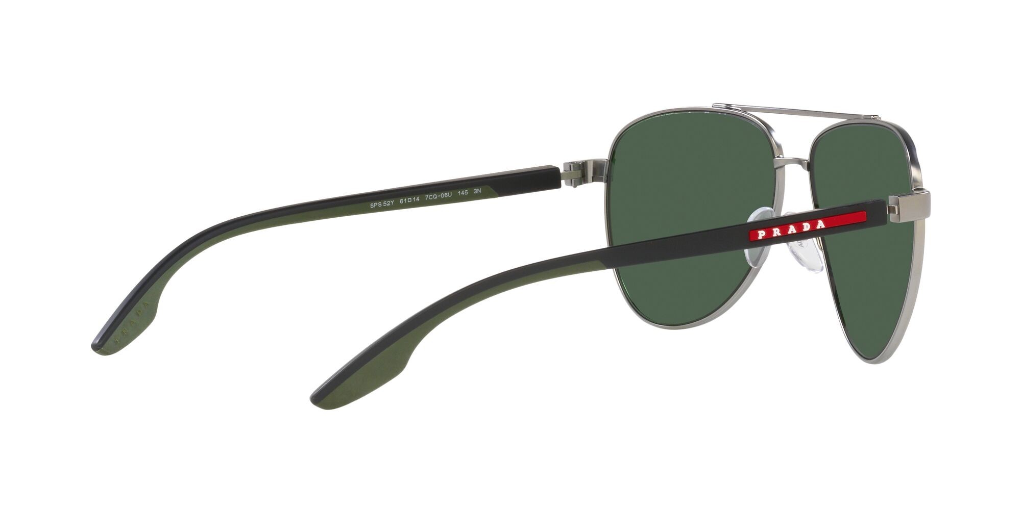 Occhiali da sole Prada Linea Rossa PS 52YS (7CQ06U) colore argento forma aviator lenti green tuning