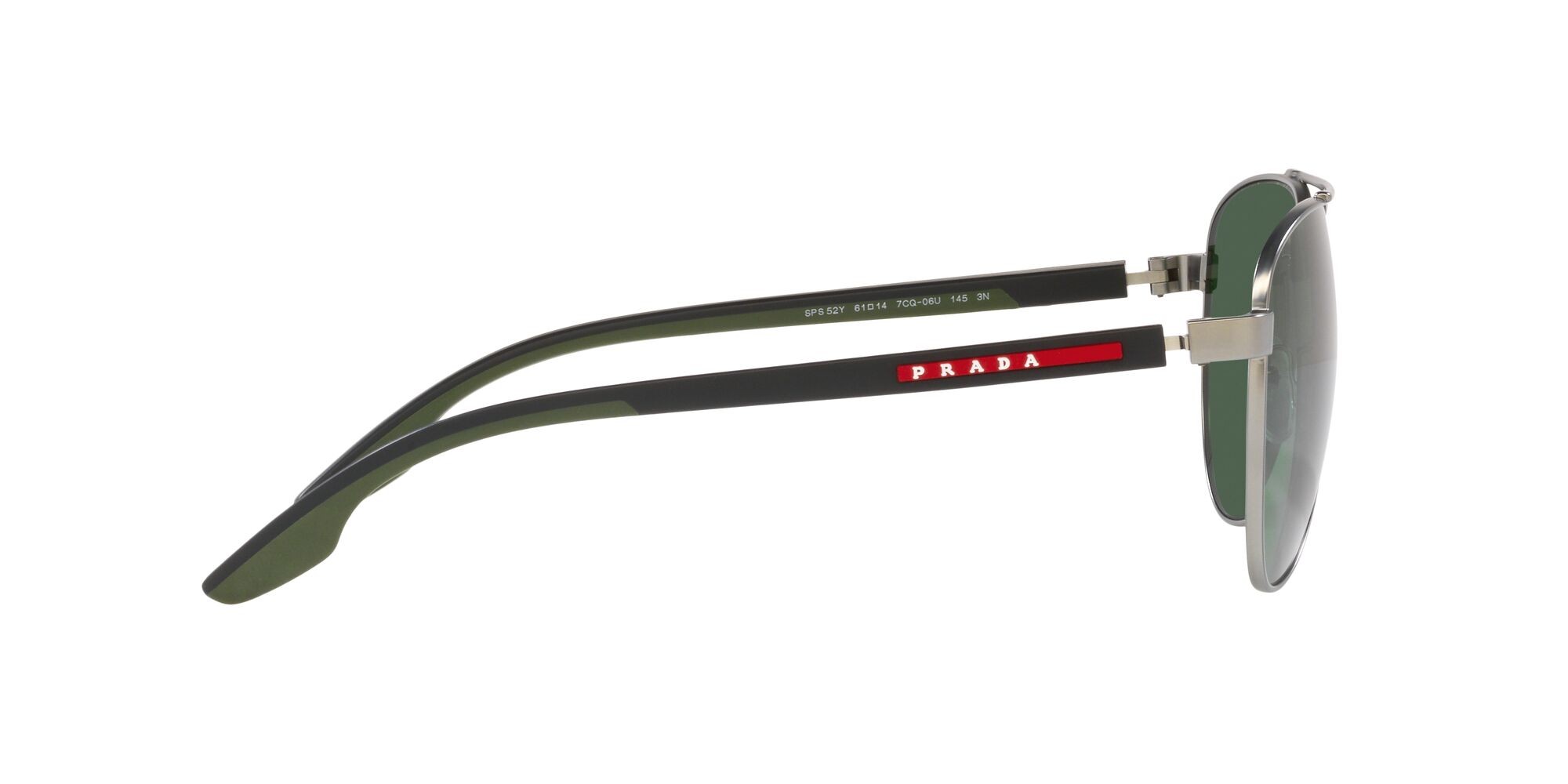 Occhiali da sole Prada Linea Rossa PS 52YS (7CQ06U) colore argento forma aviator lenti green tuning