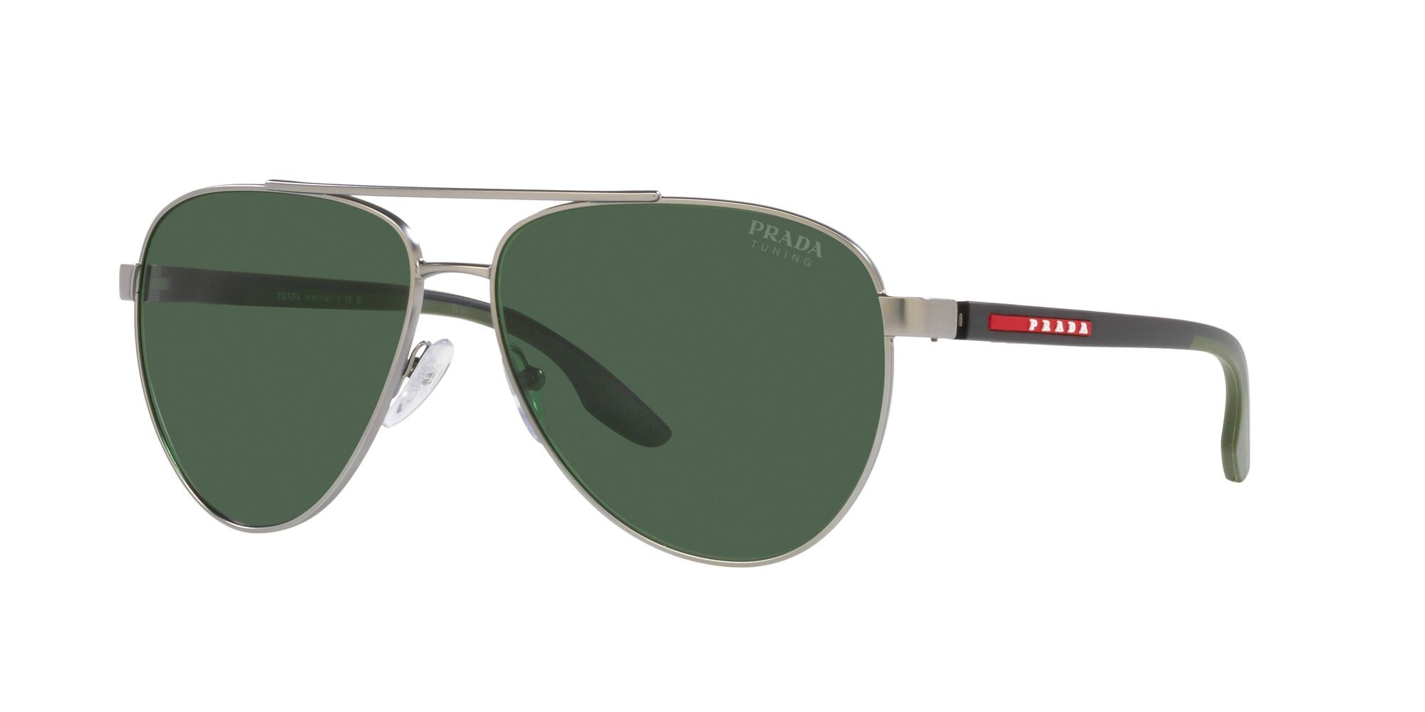 Occhiali da sole Prada Linea Rossa PS 52YS (7CQ06U) colore argento forma aviator lenti green tuning