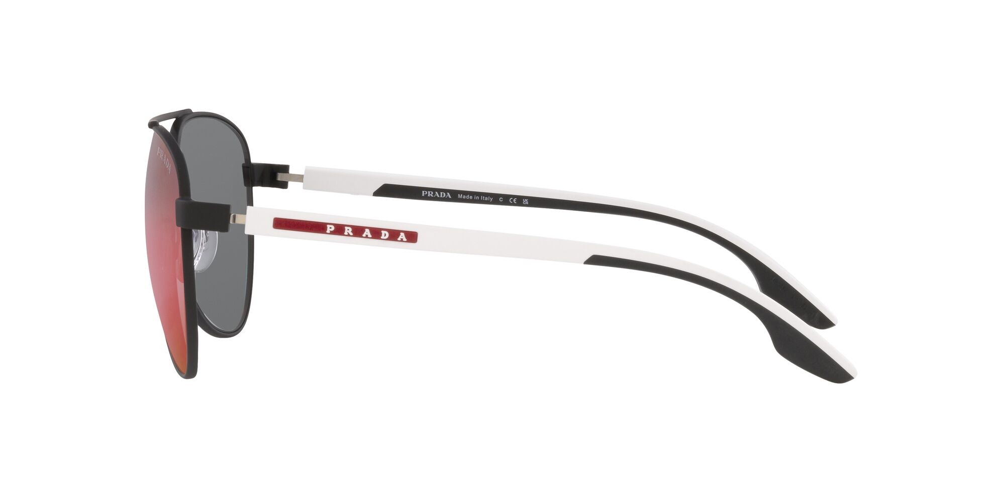 Sonnenbrillen Prada Linea Rossa PS 52YS (DG008F) farbe nero form aviator gläser grigio scuro specchiato blu/rosso