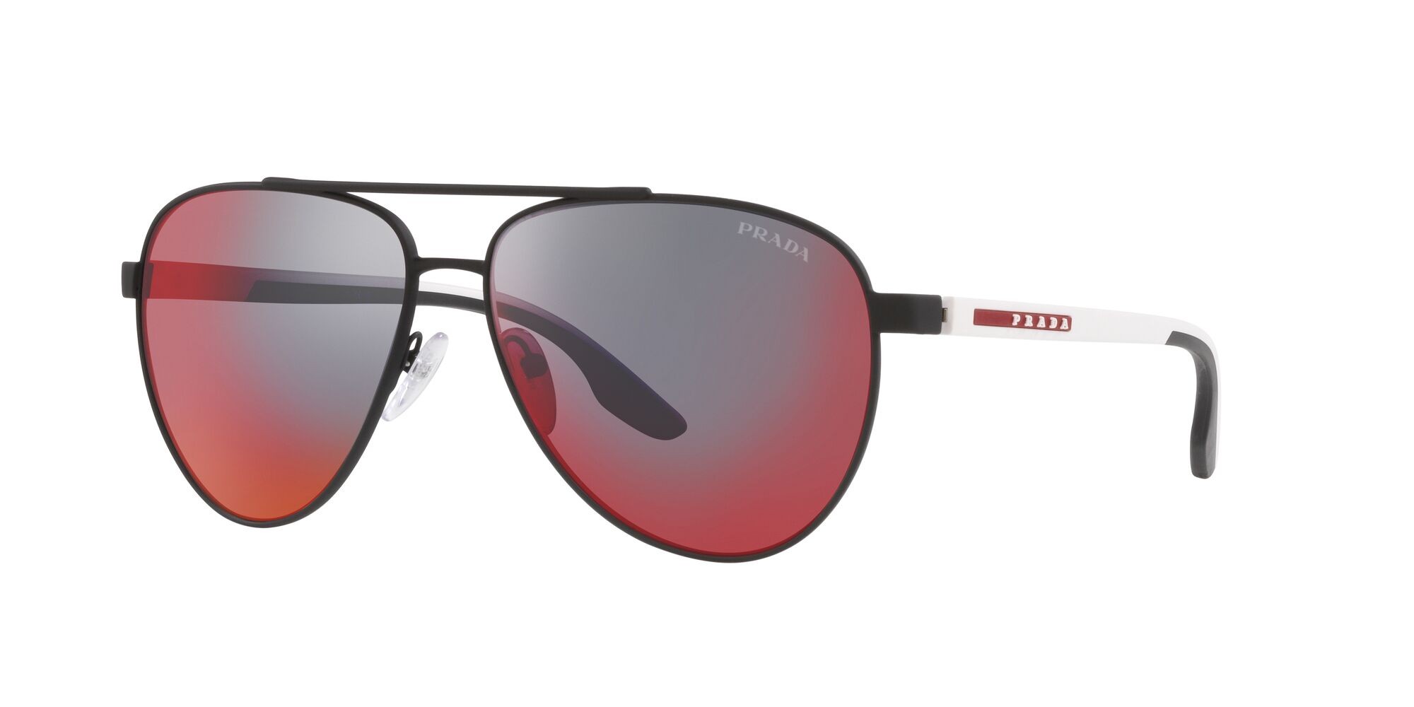 Sonnenbrillen Prada Linea Rossa PS 52YS (DG008F) farbe nero form aviator gläser grigio scuro specchiato blu/rosso