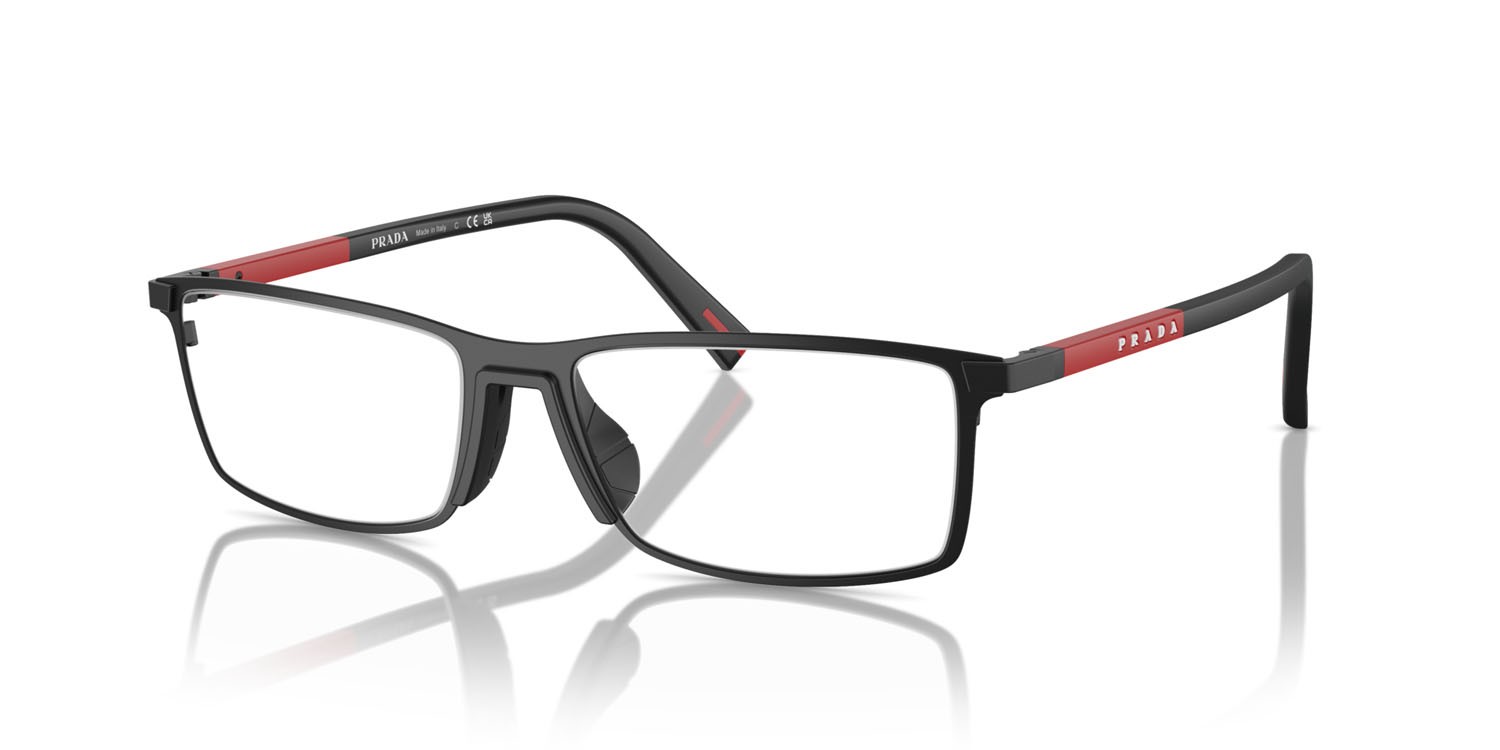 Eyeglasses Prada Linea Rossa PS 53QV (1BO1O1) color nero opaco shape rectangle lenses lente demo