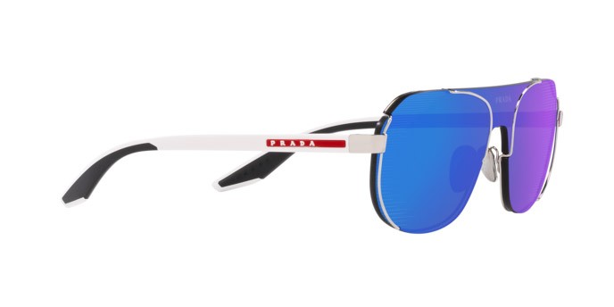 Sonnenbrillen Prada Linea Rossa PS 53YS (1BC08U) farbe argento form rechteckig gläser verde chiaro specchiato blu