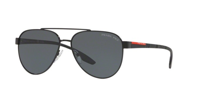 Occhiali da sole Prada Linea Rossa PS 54TS (1AB5Z1) colore black forma aviator lenti polar grey