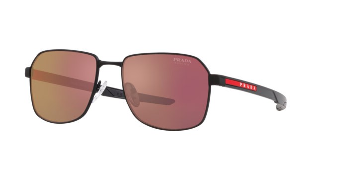 Sonnenbrillen Prada Linea Rossa PS 54WS (DG010A) farbe nero effetto gommato form rechteckig gläser grigio scuro a specchio
