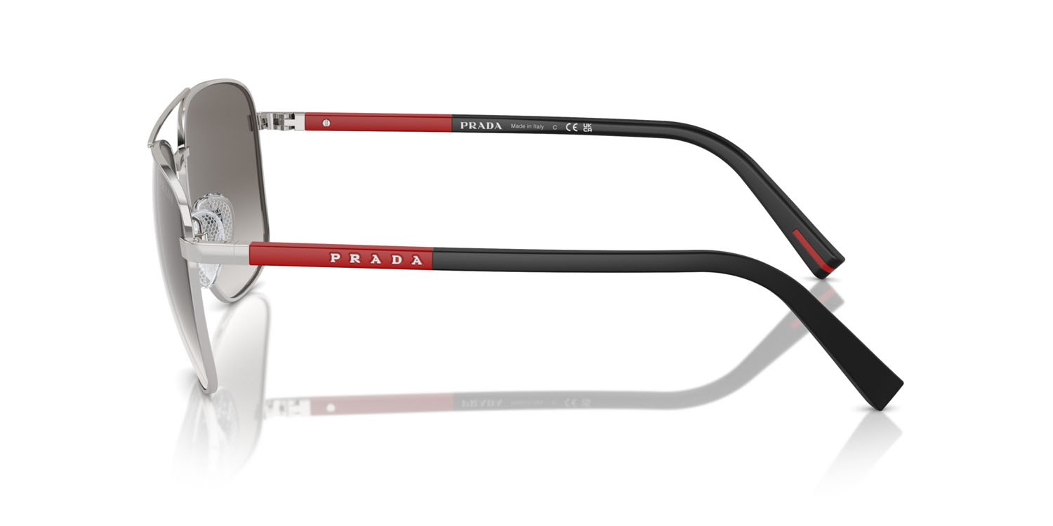 Occhiali da sole Prada Linea Rossa PS 54ZS (1BC02M) colore argento forma ovale lenti grigio sfumato specchiato argento