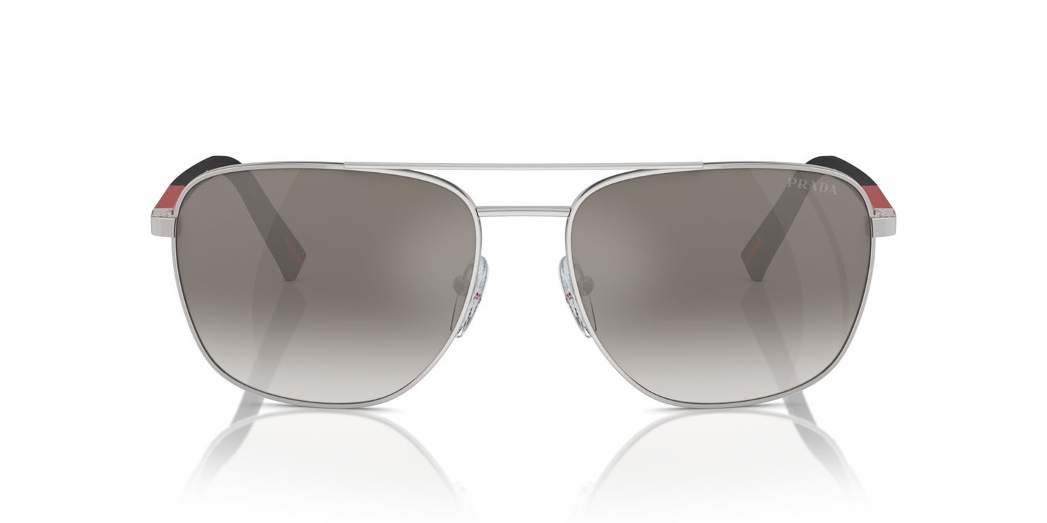 Occhiali da sole Prada Linea Rossa PS 54ZS (1BC02M) colore argento forma ovale lenti grigio sfumato specchiato argento