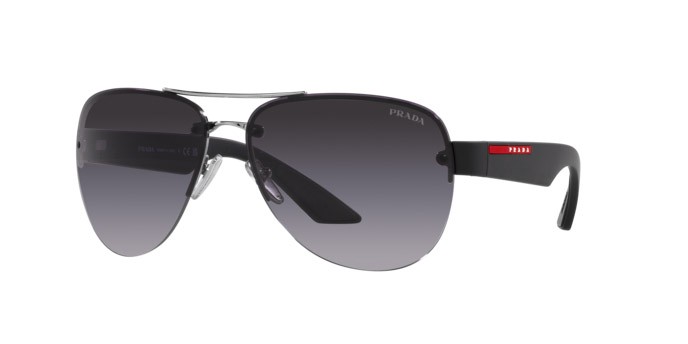Sunglasses Prada Linea Rossa PS 55YS (1BC09U) color argento shape aviator lenses grigio sfumato