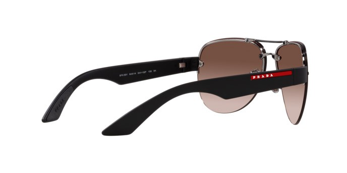 Occhiali da sole Prada Linea Rossa PS 55YS (5AV02P) colore gunmetal forma aviator lenti marrone sfumato