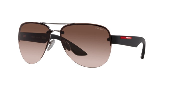 Occhiali da sole Prada Linea Rossa PS 55YS (5AV02P) colore gunmetal forma aviator lenti marrone sfumato
