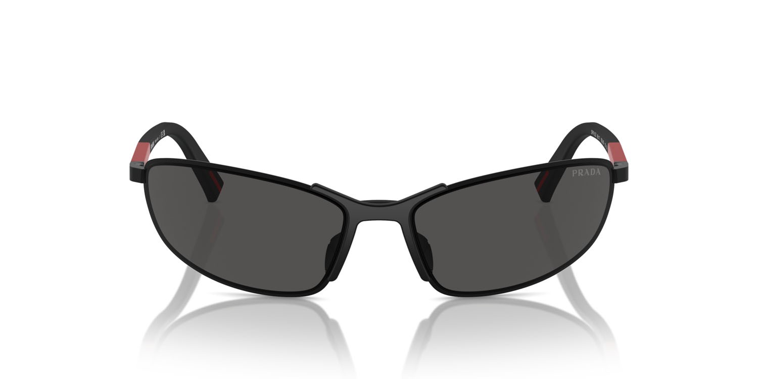 Occhiali da sole Prada Linea Rossa PS 55ZS (1BO06F) colore nero opaco forma irregolare lenti grigio scuro