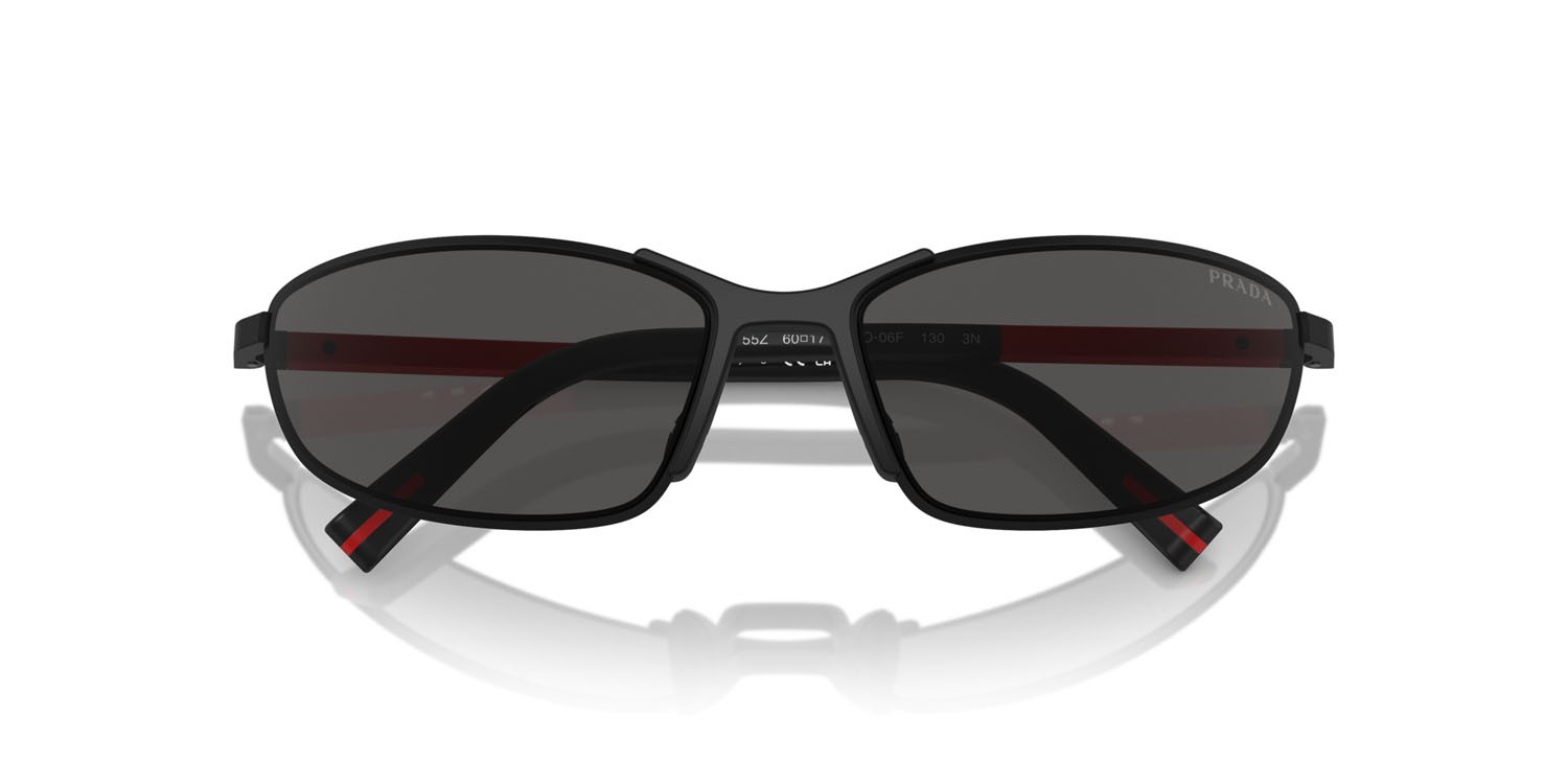 Occhiali da sole Prada Linea Rossa PS 55ZS (1BO06F) colore nero opaco forma irregolare lenti grigio scuro