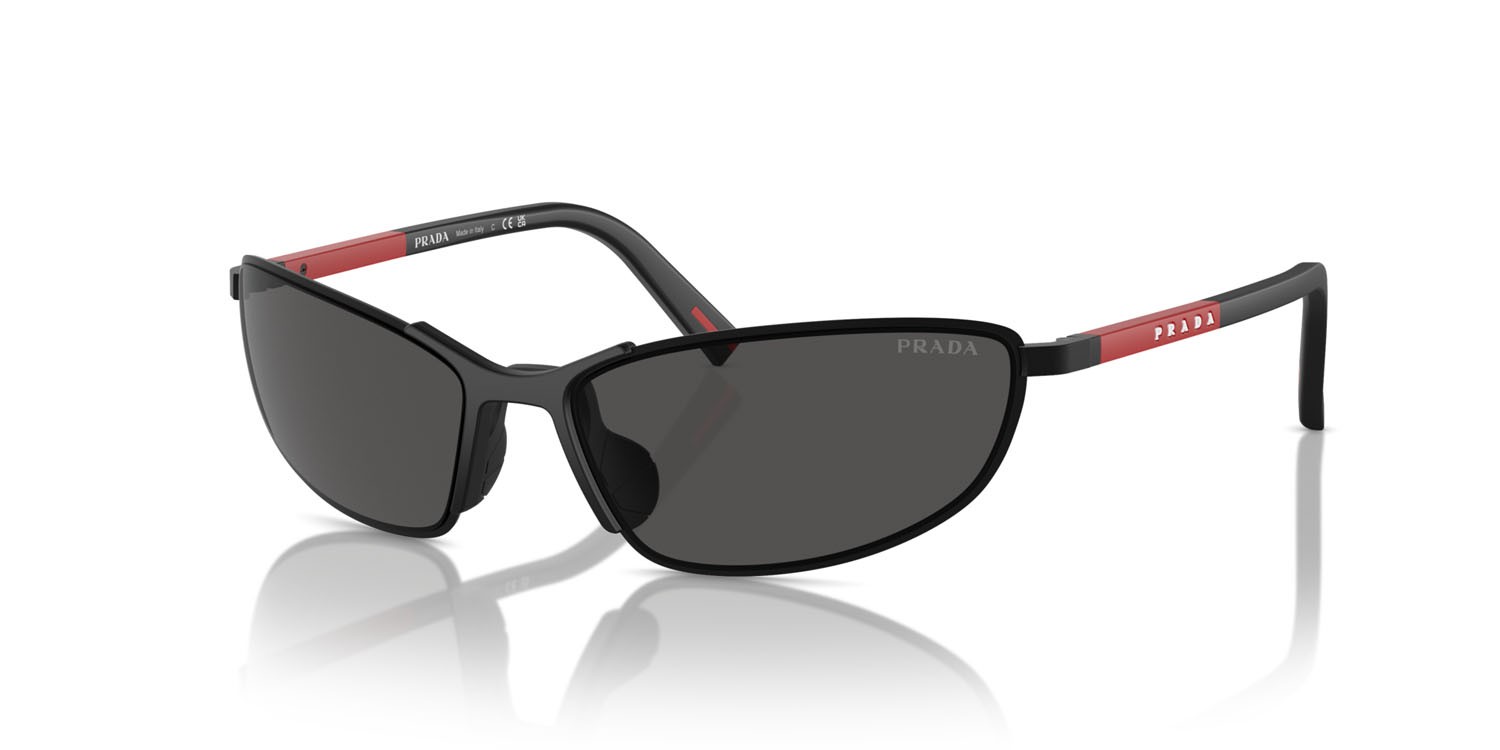 Occhiali da sole Prada Linea Rossa PS 55ZS (1BO06F) colore nero opaco forma irregolare lenti grigio scuro